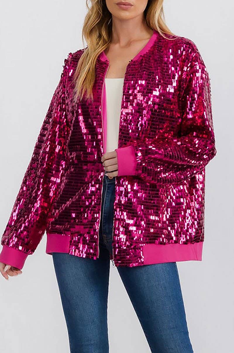 Allover Sequins Detail Zip Up Jacket