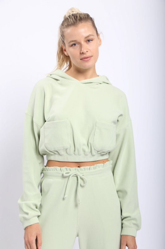 Mono B Ribbed Cropped Hoodie and Joggers with Ruffled Waistband Separates