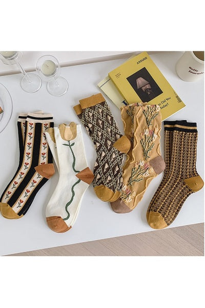 Vintage Style Floral Design Socks (5 Styles)