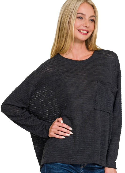 Zenana Drop Shoulder Boat Neck Jacquard Sweater