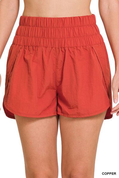 Zenana Windbreaker Smocked Waistband Running Shorts