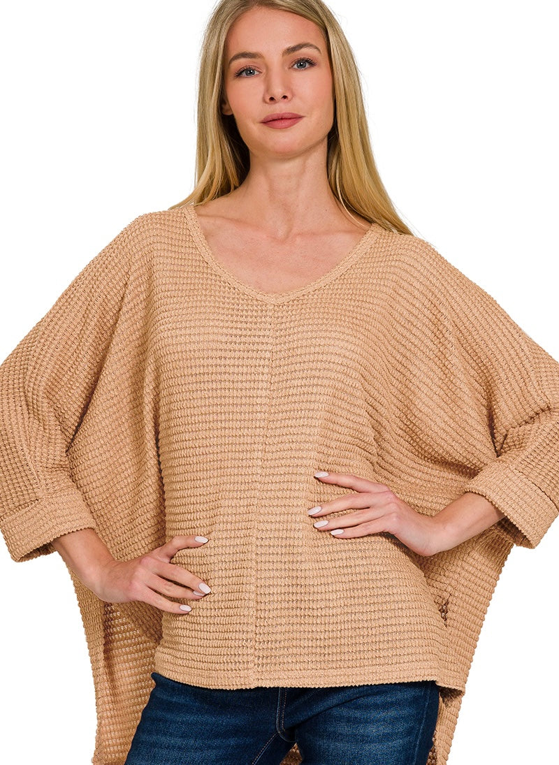 Zenana 3/4 Sleeve V-Neck Jacquard Sweater