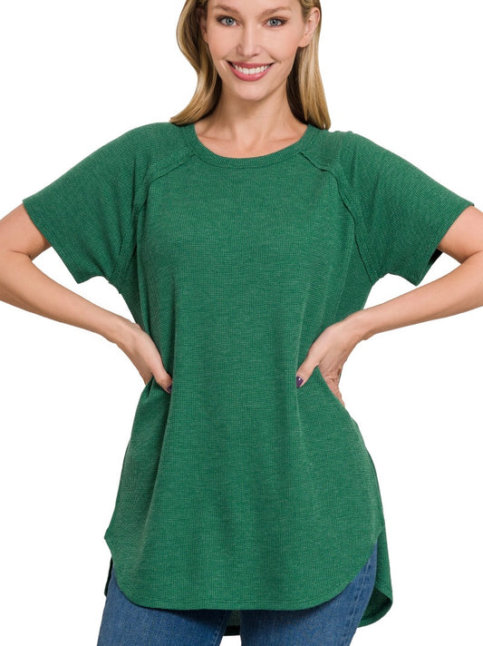 Zenana Melange Baby Waffle Short Sleeve Top (3 Colors)