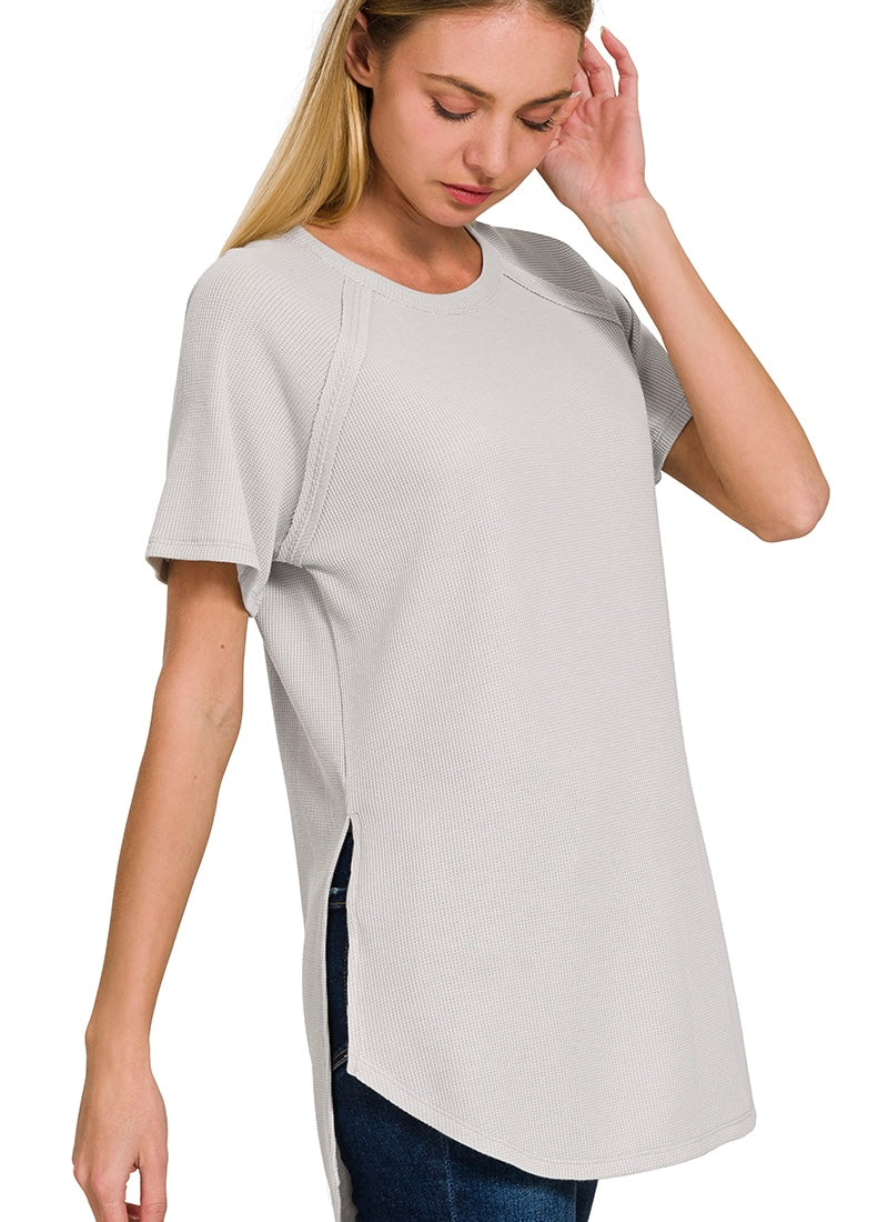 Zenana Melange Baby Waffle Short Sleeve Top (3 Colors)