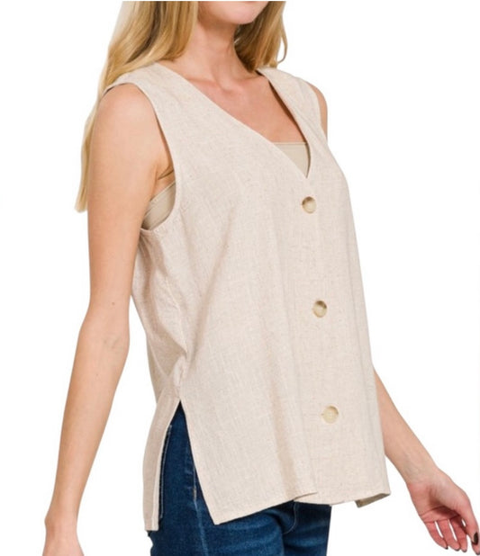Zenana Linen Blend Vest