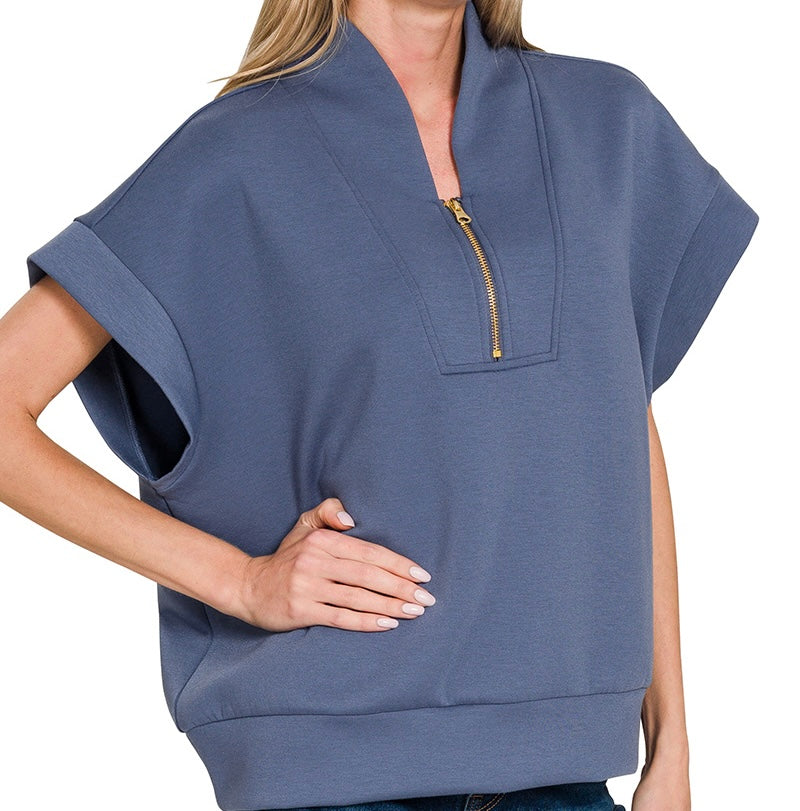 Zenana Scuba High Neck Half Zip Vest