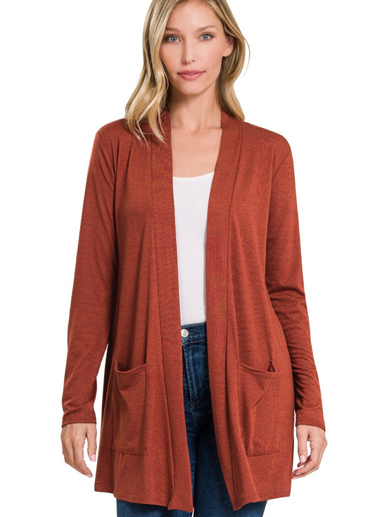 Zenana Slouchy Lightweight Pocket Open Cardigan