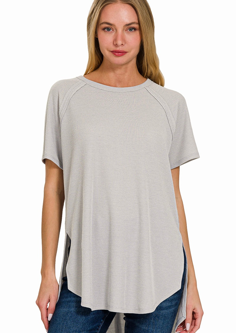 Zenana Melange Baby Waffle Short Sleeve Top (3 Colors)