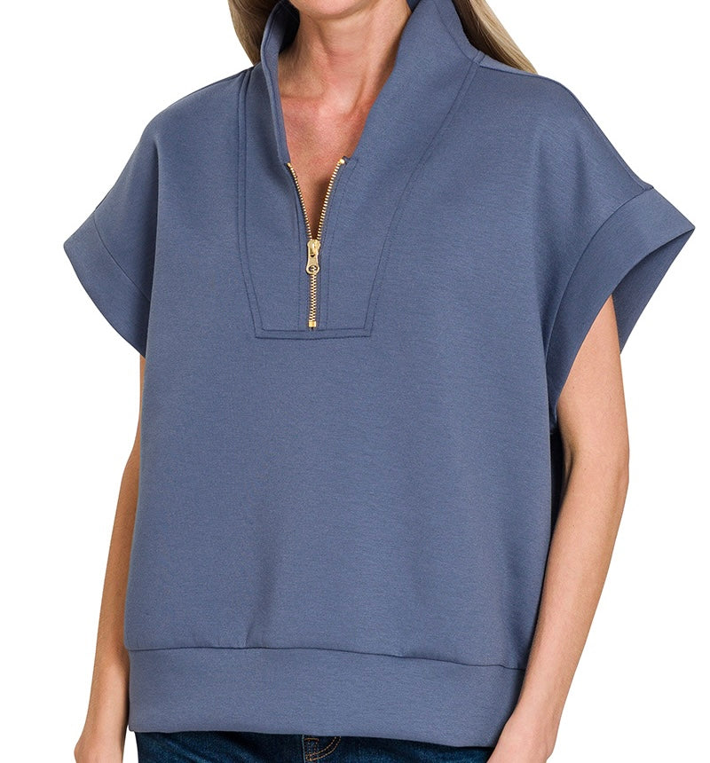 Zenana Scuba High Neck Half Zip Vest