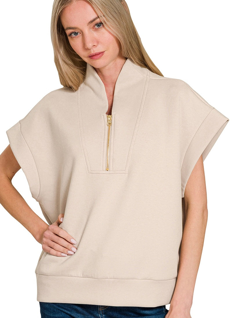 Zenana Scuba High Neck Half Zip Vest