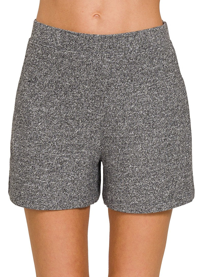 Zenana Soft Melange Hacci Elastic Waisted Shorts