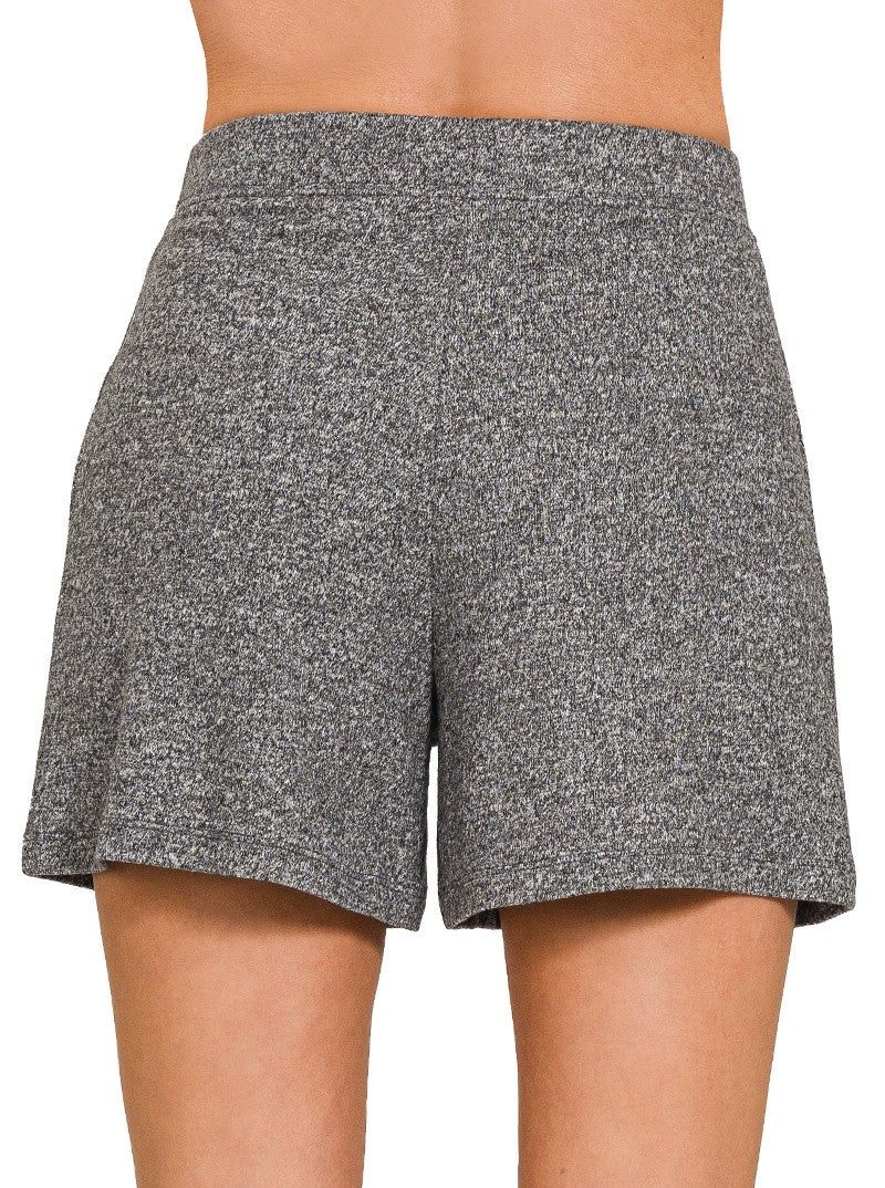 Zenana Soft Melange Hacci Elastic Waisted Shorts