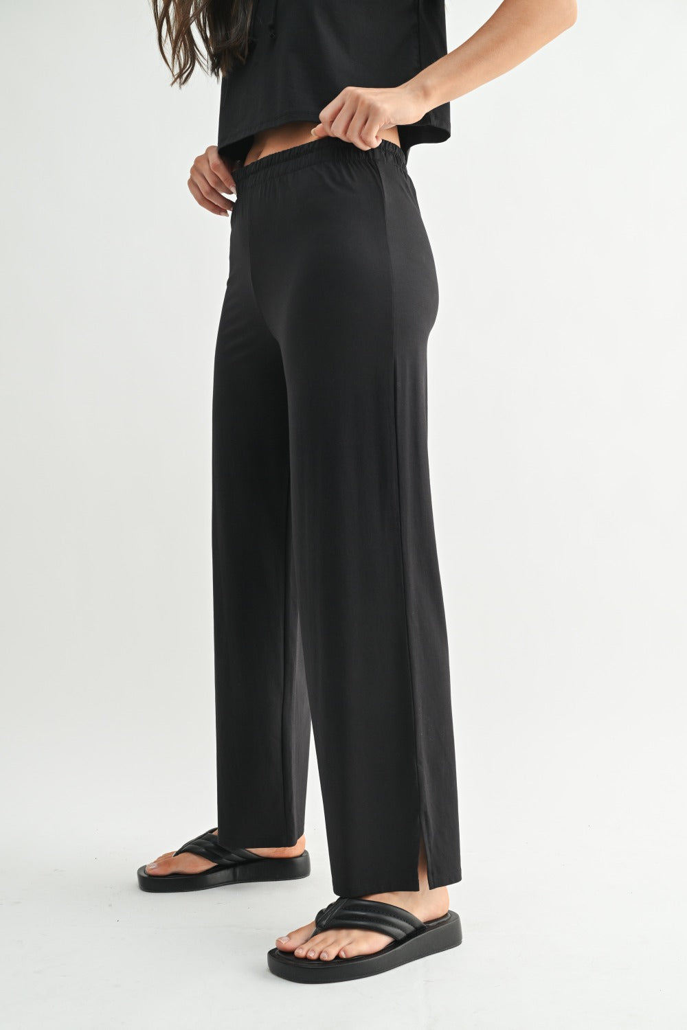 Monk B Foldover Waist Wide Leg Lounge Pants
