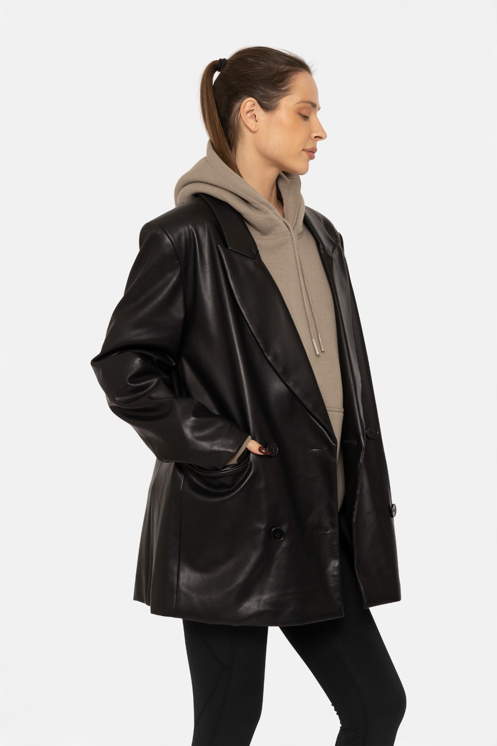 Mono B Vegan Leather Oversized Blazer