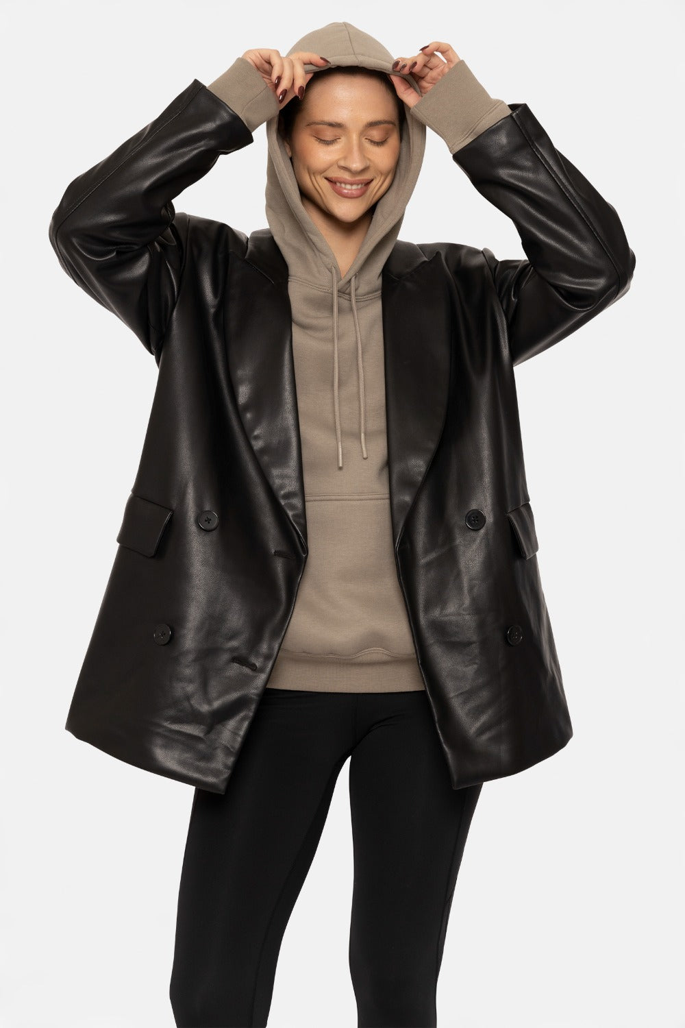 Mono B Vegan Leather Oversized Blazer