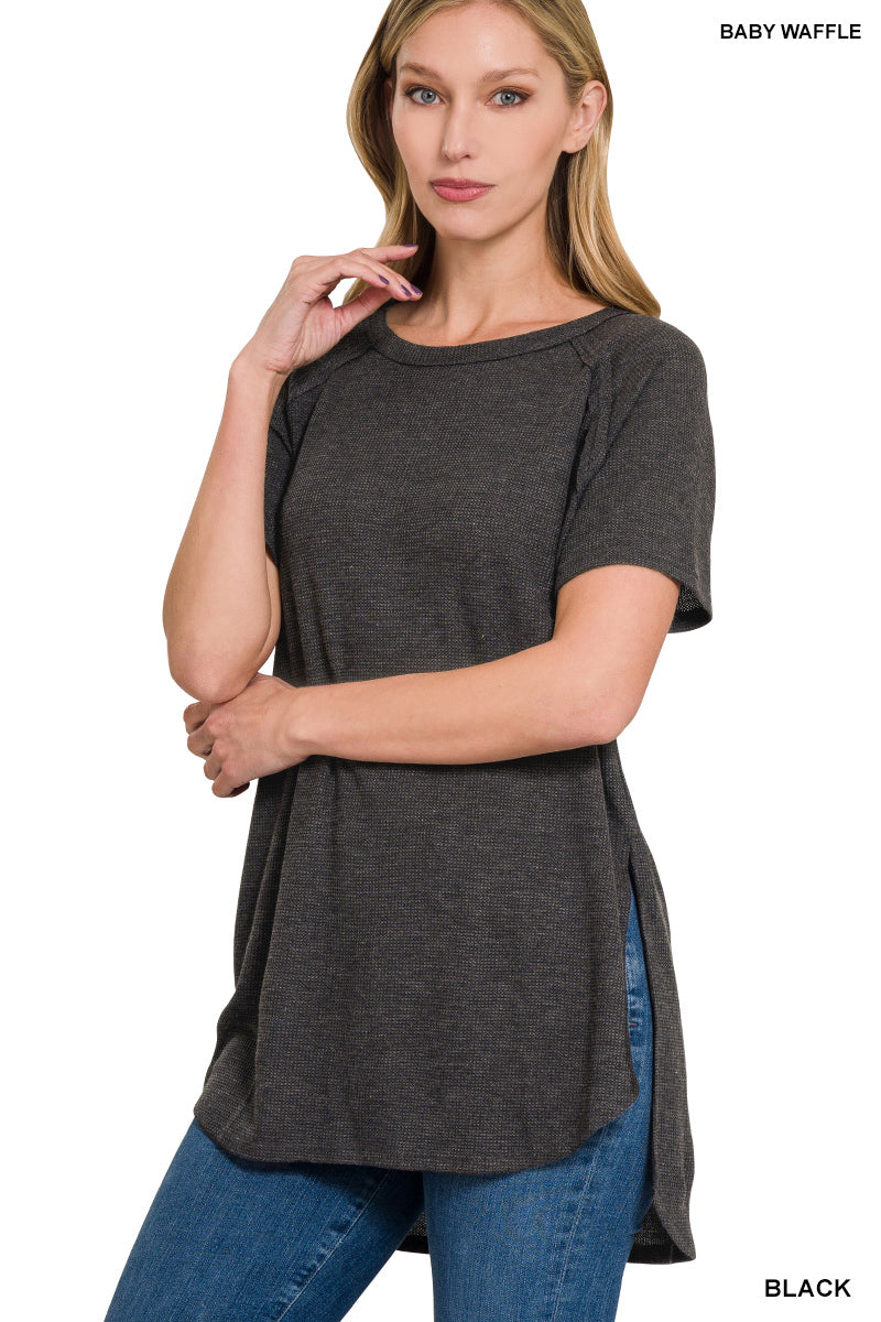 Zenana Melange Baby Waffle Short Sleeve Top (3 Colors)