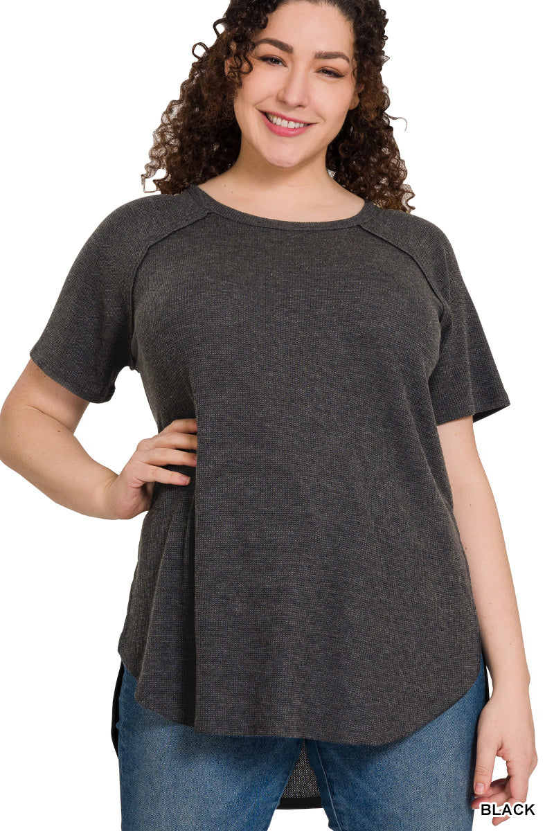 Zenana Melange Baby Waffle Short Sleeve Top (3 Colors)