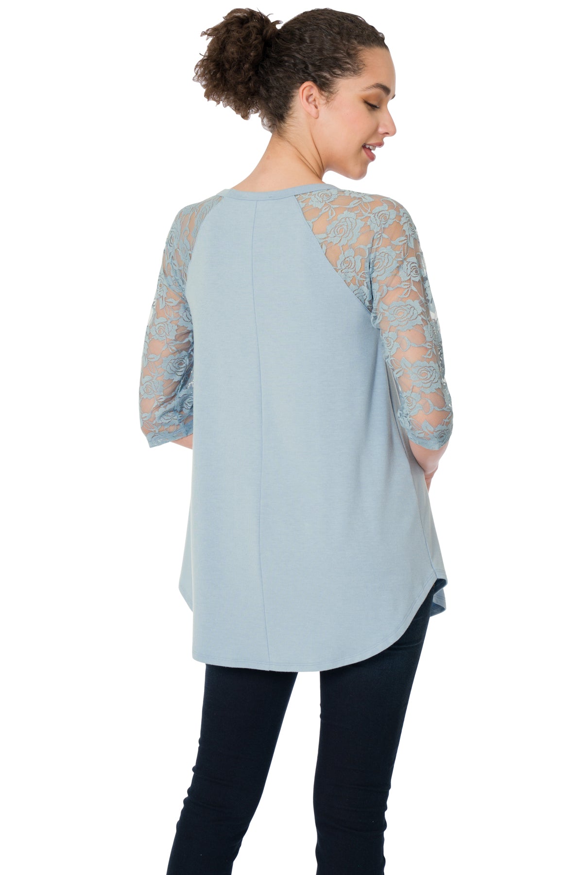 Zenana Lace Half Sleeve Round Neck & Hem Top