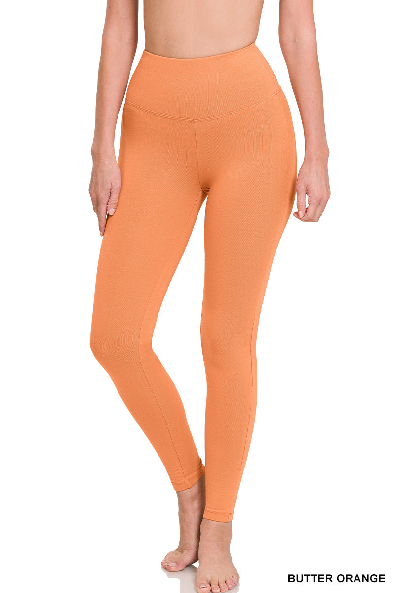 Zenana Cotton Wide Waistband Full Length Leggings (2 Colors)