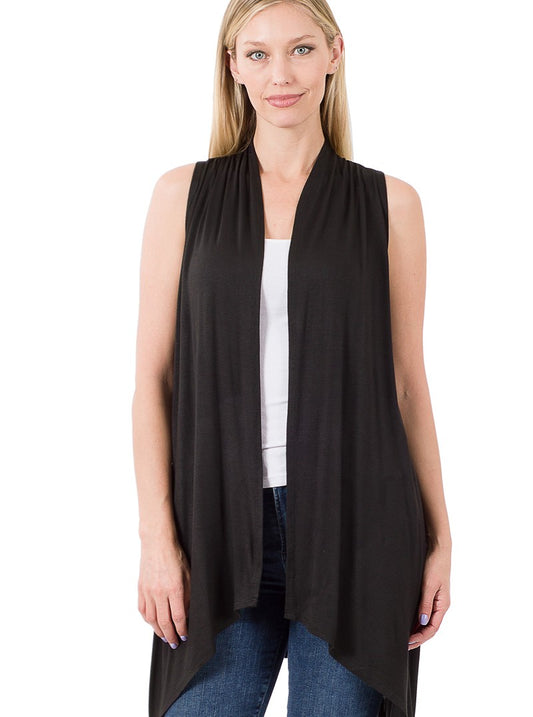 Zenana Sleeveless Draped Open Front Cardigan