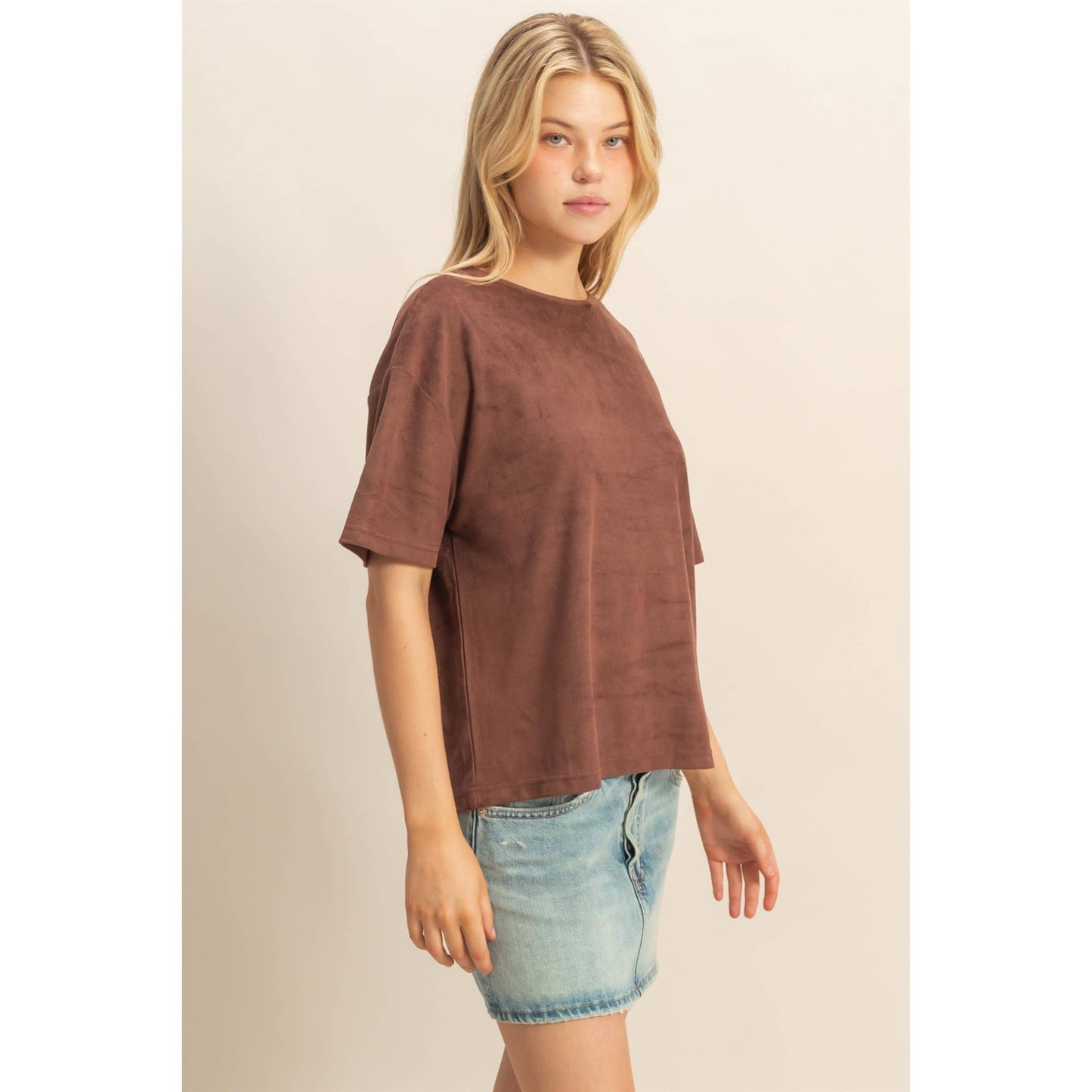 Suede Short Sleeve T-Shirt