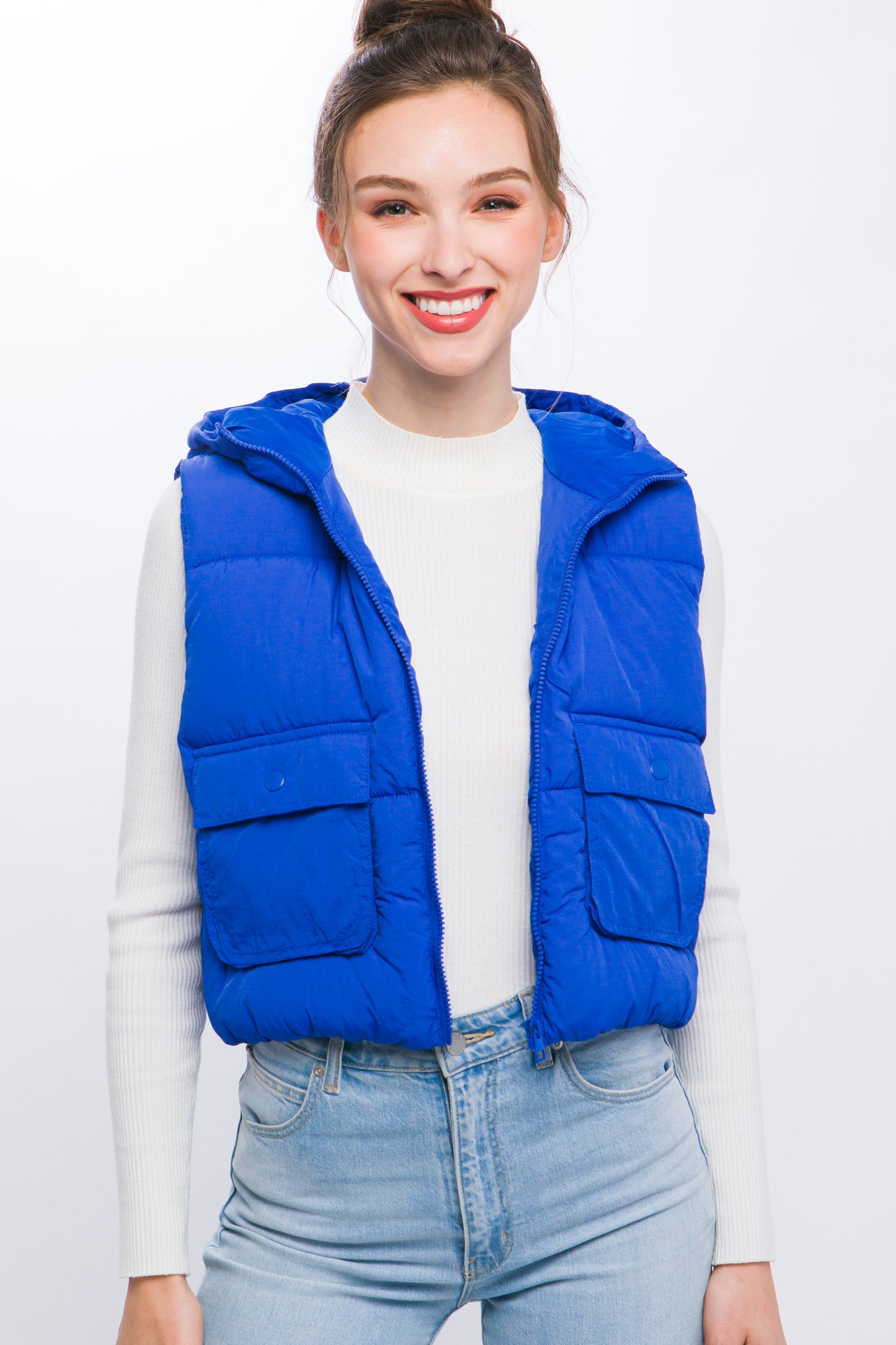 Love Tree Hooded Zipper Vest With Front Pocket Detail (2 Colors)