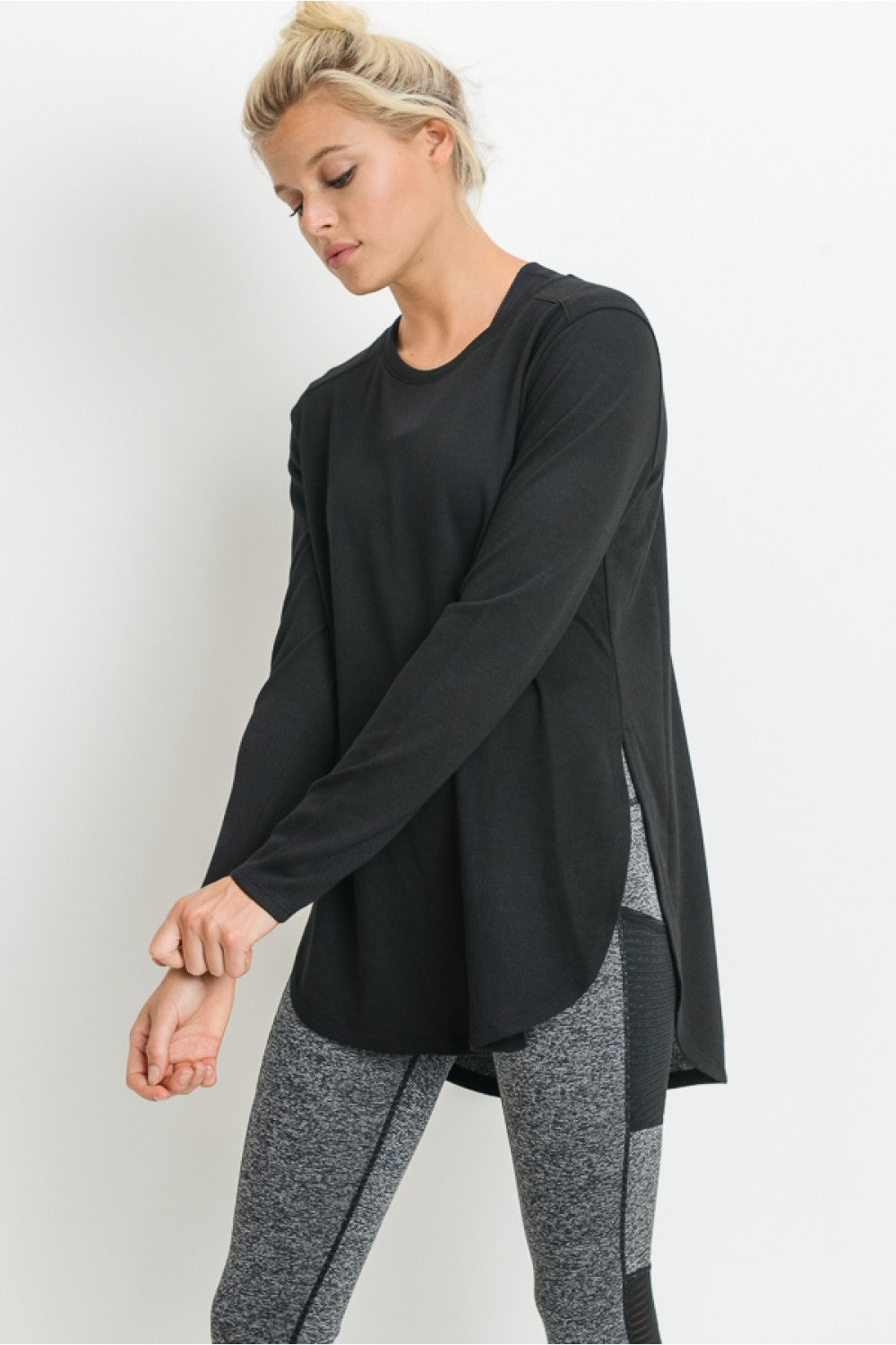 Mono B Long Sleeve Flow Top with Side Slit