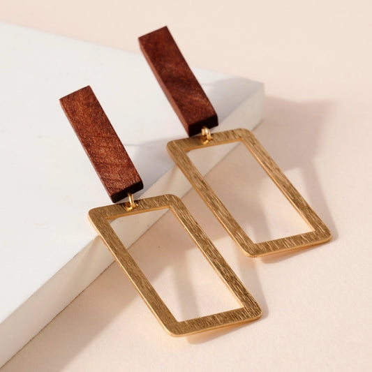 Rectangular Wood Dangling Earrings