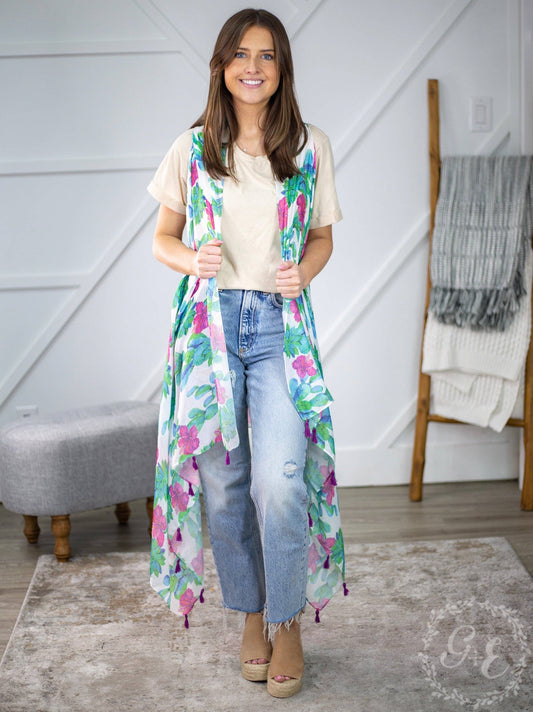 Floral Cactus Kimono Vest
