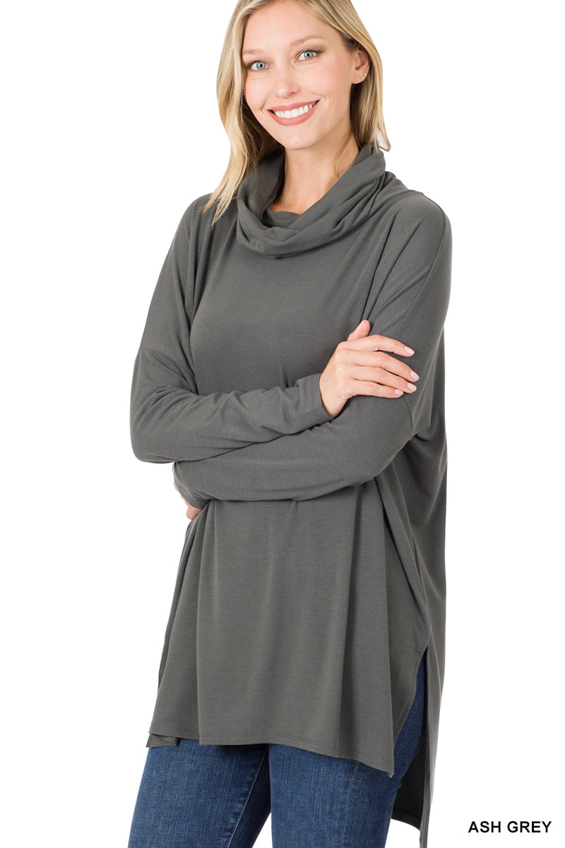 Zenana Cowl Neck Long Sleeve Top (Curvy Size)