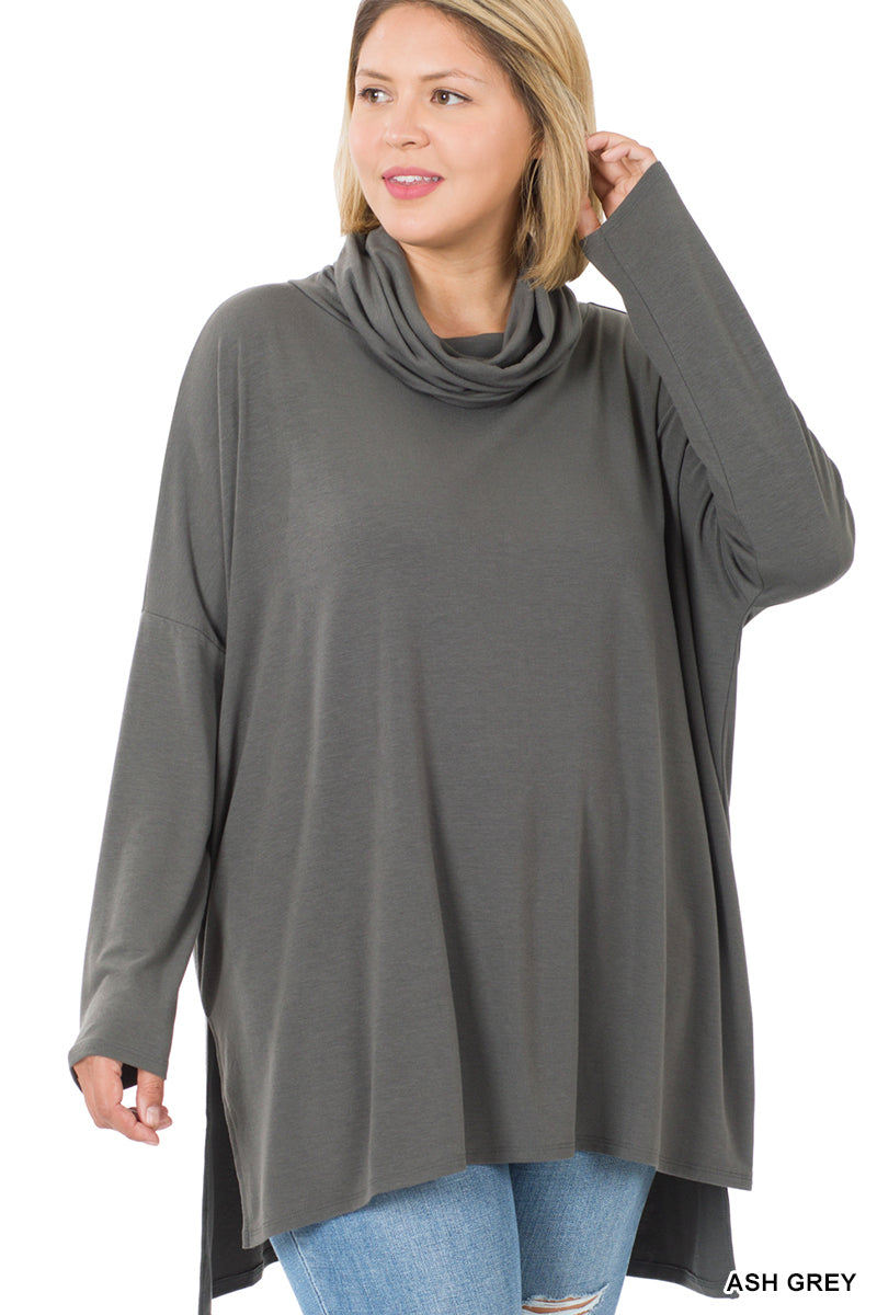 Zenana Cowl Neck Long Sleeve Top (Curvy Size)