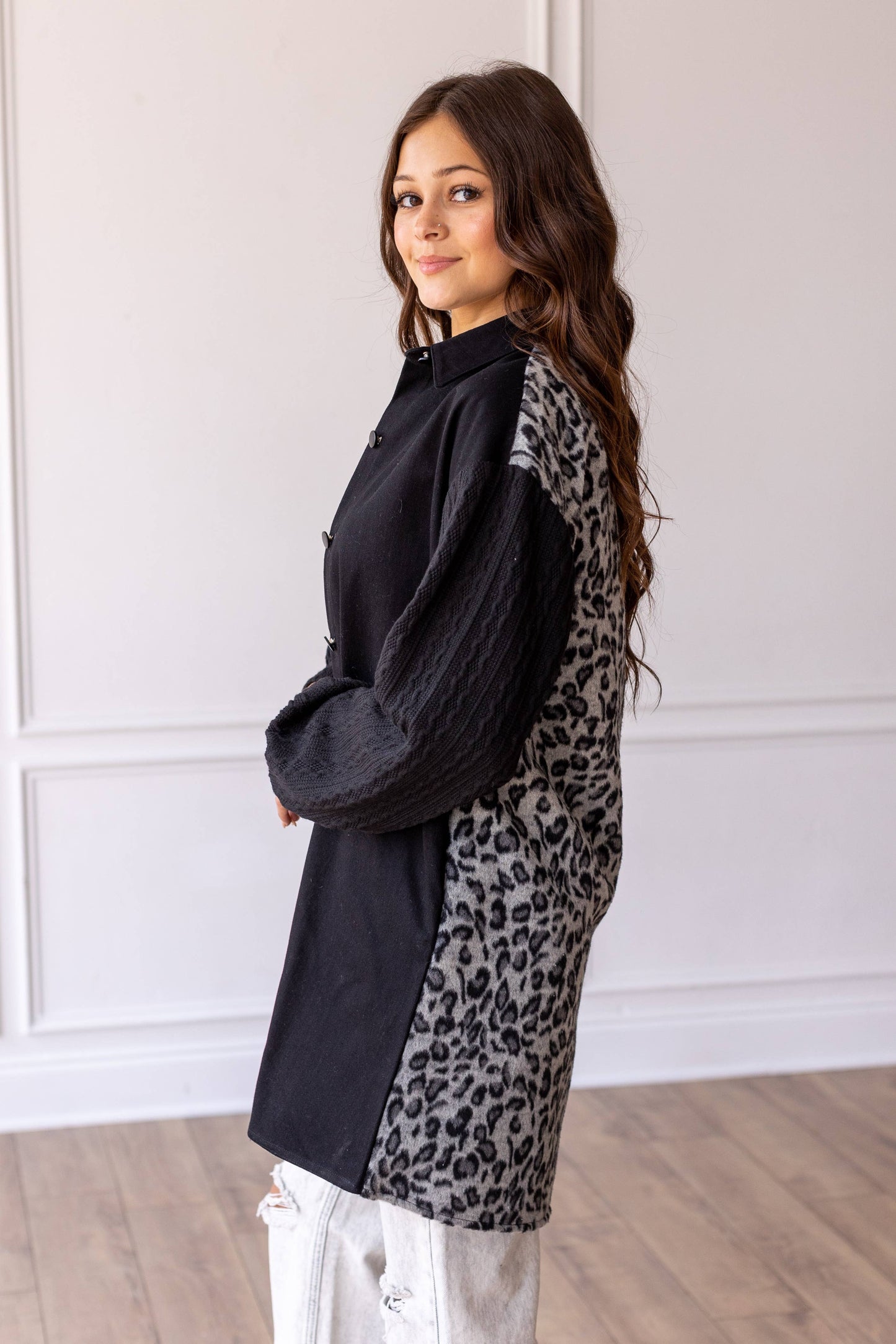 Feline Flair Button-Up Jacket