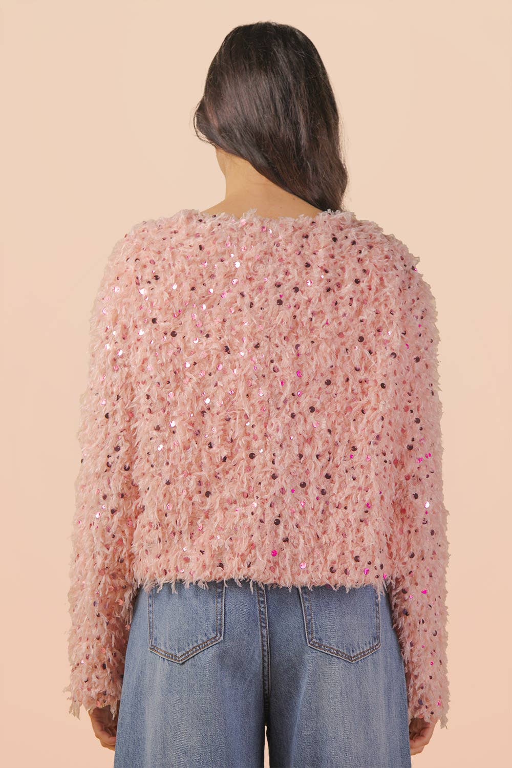 Sequin Textured Holiday Jacket with Front Tie