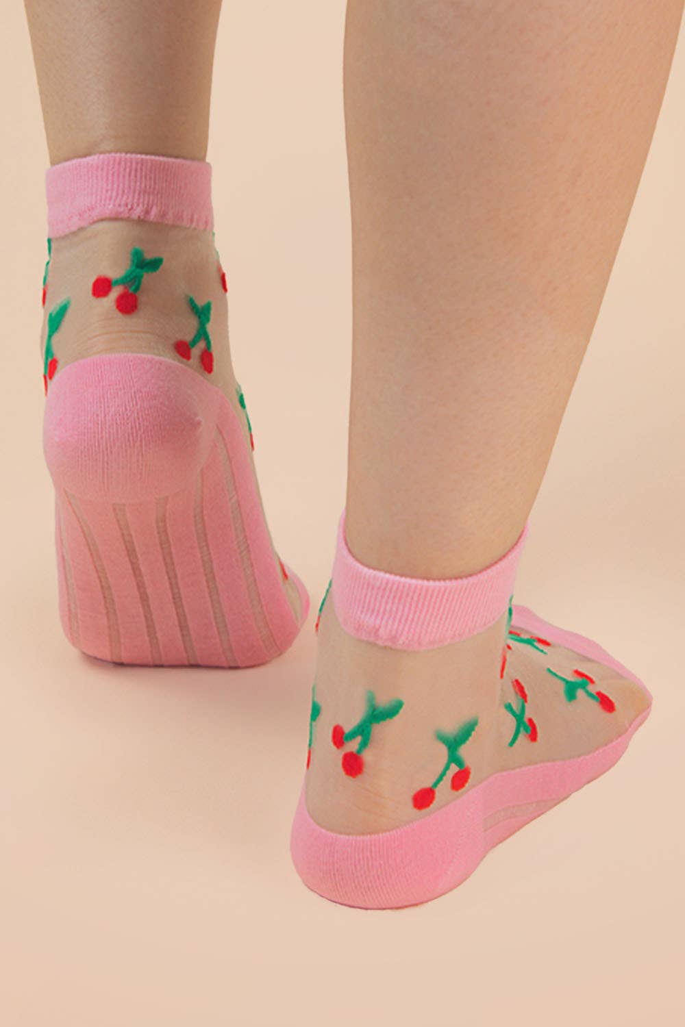 Cherry Embroidered Mesh Ankle Socks