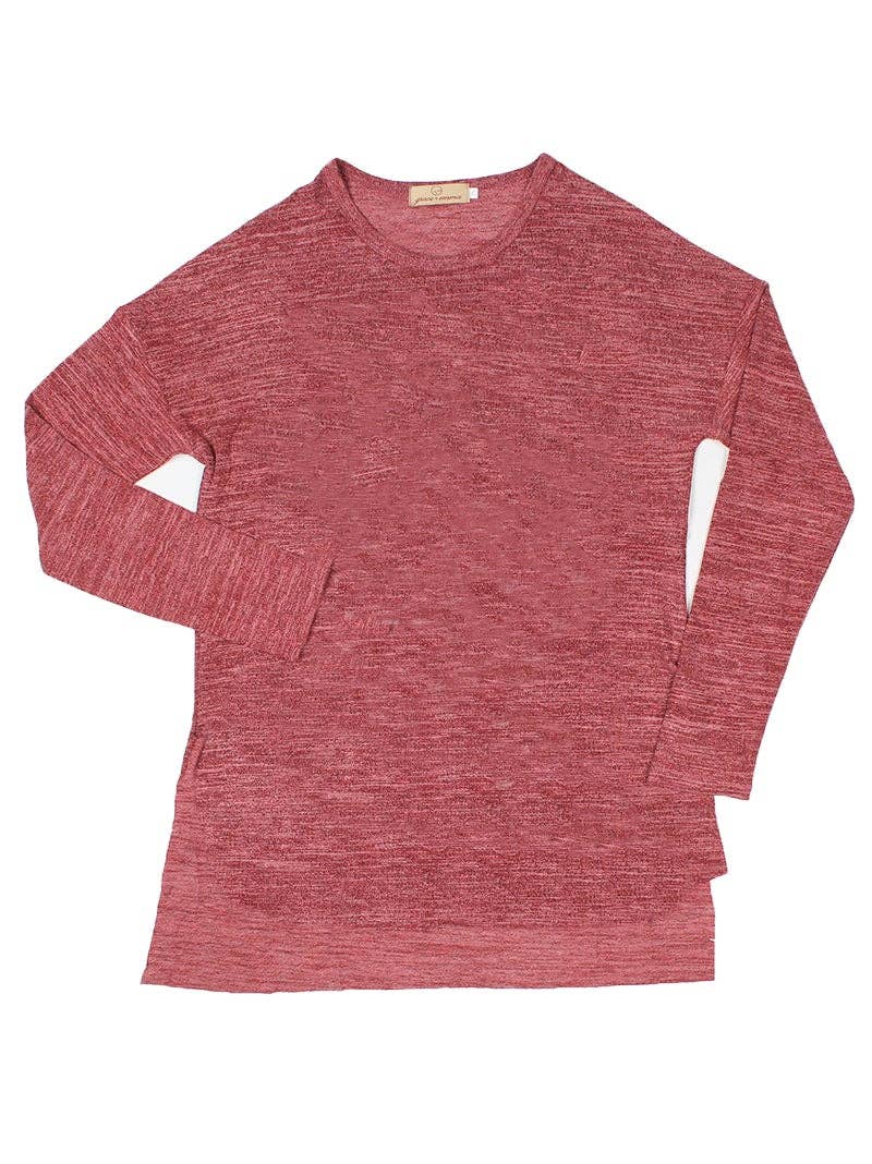 Red Heathered Split Hem Tee