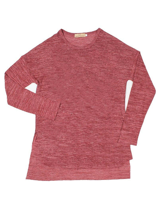 Red Heathered Split Hem Tee