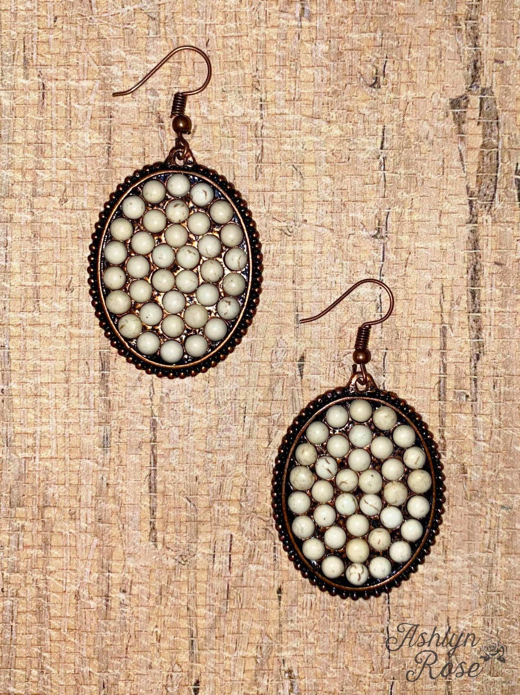Bronze Earrings With Cream Pendant
