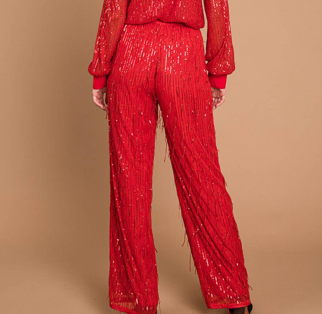 Sequin Fabric Wide Leg Pants