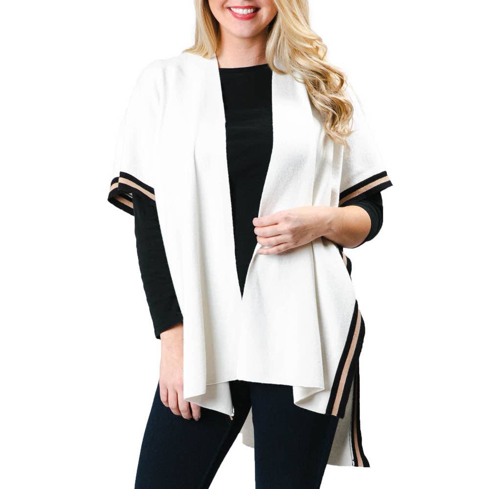 Striped Border Open Front Cardigan