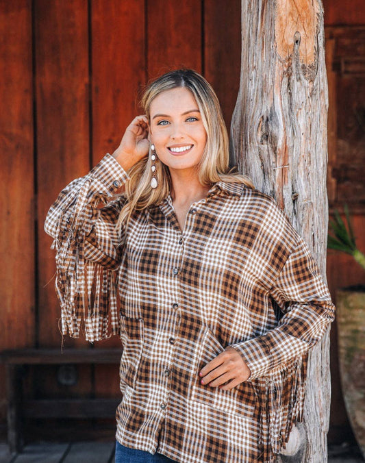 Plaid Fringe Detail Long Sleeve Flannel