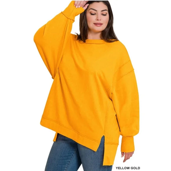 Zenana Curvy French Terry Oversized Exposed Seam Sweatshirt