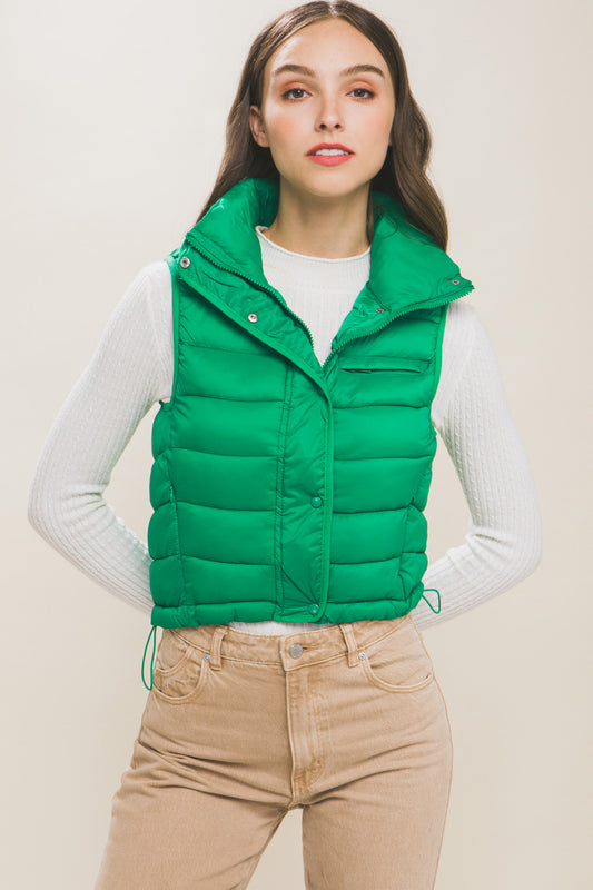 Love Tree High Neck Zip Up Puffer Vest with Storage Pouch