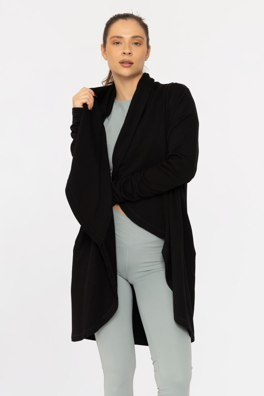 Mono B Fleece Lined Flowy Open Cardigan