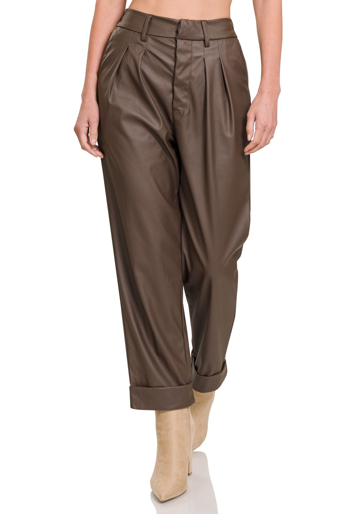 Zenana Vegan Leather Pleat Front Pants