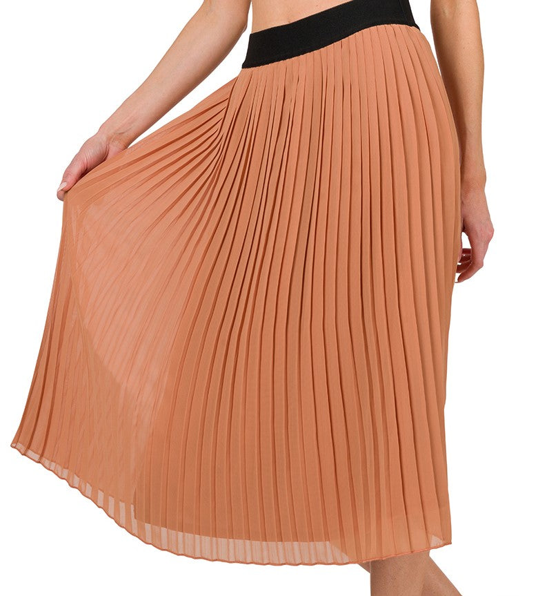 Zenana Woven Chiffon High Waist Pleated Midi Skirt
