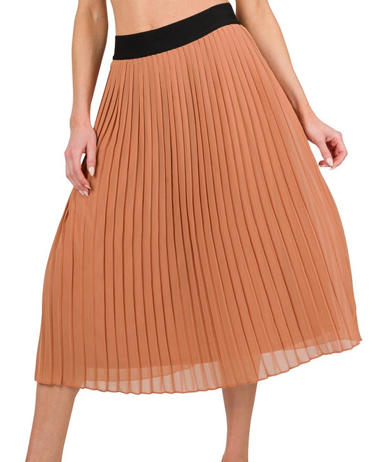 Zenana Woven Chiffon High Waist Pleated Midi Skirt