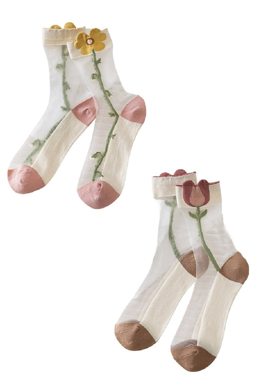 Enchanting Flower Sheer Socks