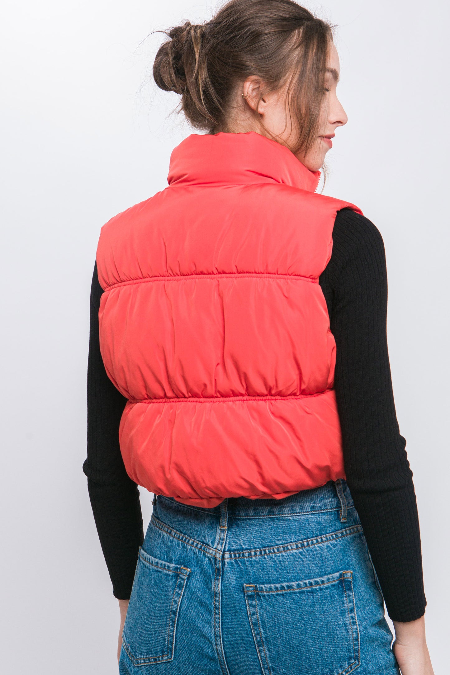 Love Tree High Neck Zip Up Puffer Vest with Pockets