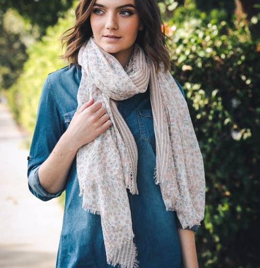 Soft Stripe And Bloom Spring Scarf