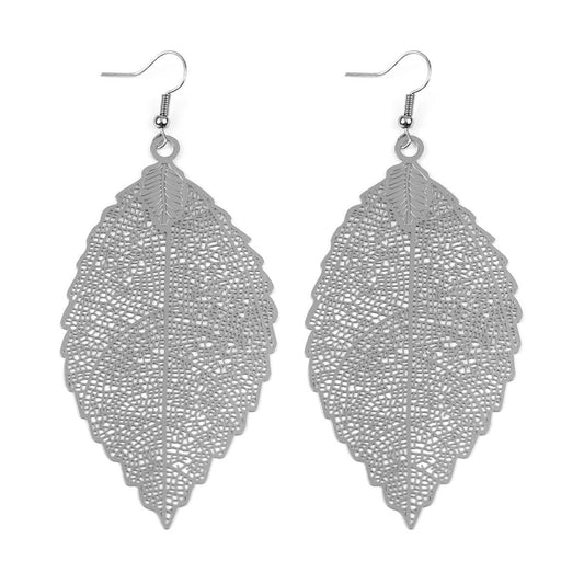 Oversized Fine Filigree Leaf Hook Earrings